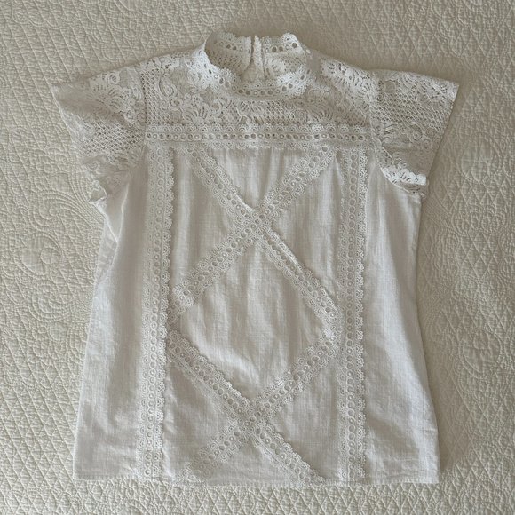 Main Strip Floral Lace Mock Neck Top Blouse Shirt Women's Small - Picture 3 of 9